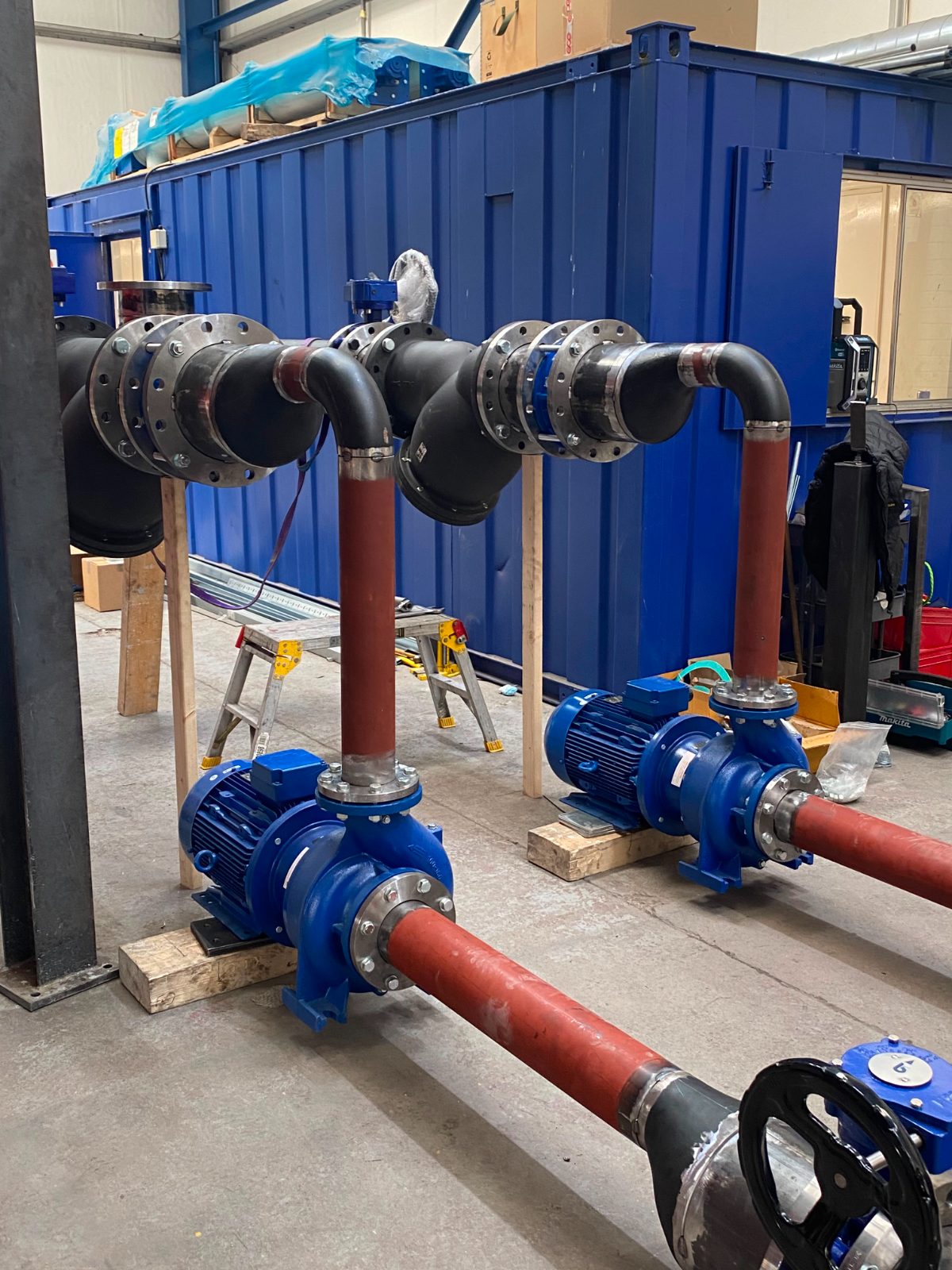 Pipework and pump assembly on the floor