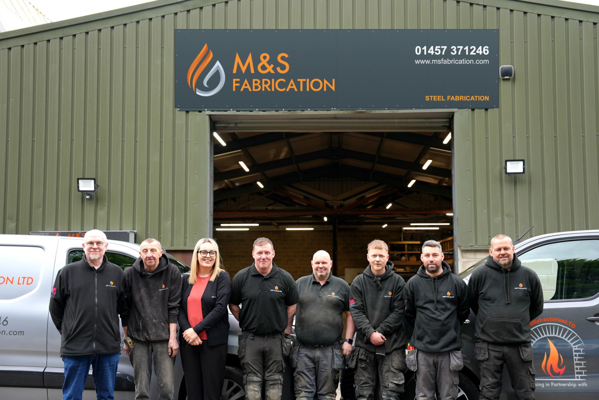 The M&S Fabrication team outside the Greater Manchester workshop